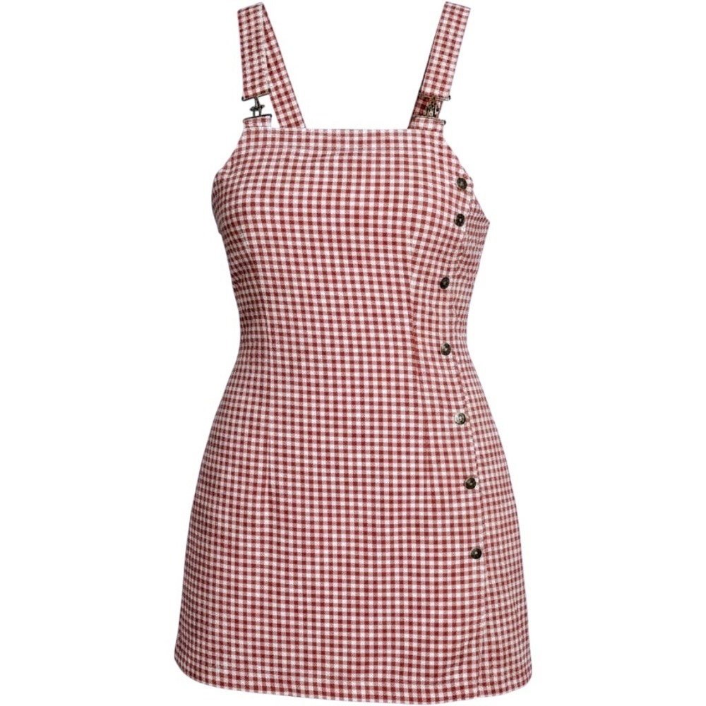 Vintage 90s Xhilaration Red White Gingham Plaid Overall Pinafore Jumper Dress